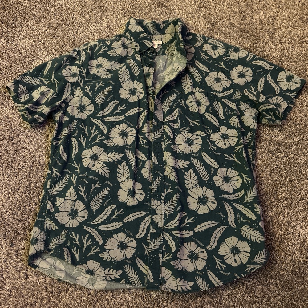 Vintage Merona Green Hawaiian Print Shirt
